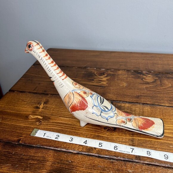Vintage Tonala Mexican Pottery Hand Painted Pheasant Folk Art Figure 9” long - Picture 10 of 12